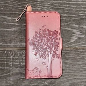 Asuwish Tree Cat Leather Flip Card Wallet Phone Case Samsung Note 5 Rose Gold